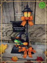 Load image into Gallery viewer, Halloween Decoration, Witch broom parking sign, cute frog with witch hat, Jack o lantern pumpkin, Halloween Witch decor for table or shelf
