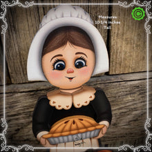 Load image into Gallery viewer, Thanksgiving decoration, Pilgrim and Turkey decor for table, Autumn shelf sitter, Tiered tray, Fall centerpiece, Pilgrim girl, pumpkin decor
