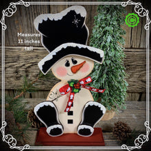 Load image into Gallery viewer, Snowman decoration, Shelf sitter Snowman, Christmas tiered tray decor, Winter tiered tray sitter, Christmas decoration, Wooden Snowman decor
