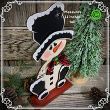 Load image into Gallery viewer, Snowman decoration, Shelf sitter Snowman, Christmas tiered tray decor, Winter tiered tray sitter, Christmas decoration, Wooden Snowman decor
