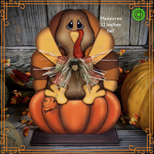 Load image into Gallery viewer, Thanksgiving decoration, Turkey and pumpkin, Autumn floral arrangement for table, shelf, Fall mantle decor Tiered tray, cute wooden Turkey
