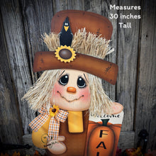 Load image into Gallery viewer, Fall decoration, Scarecrow and Pumpkin, Thanksgiving arrangement for table, cute Halloween, autumn floral, Welcome Fall sign for entryway
