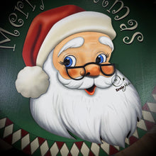 Load image into Gallery viewer, Front door hanger for Christmas, Christmas Farmhouse door decor, Wood round Christmas sign, Christmas gift, Wood Santa decor, Santa wreath
