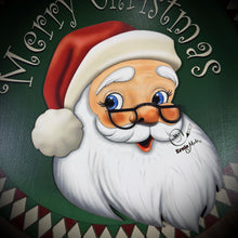 Load image into Gallery viewer, Front door hanger for Christmas, Christmas Farmhouse door decor, Wood round Christmas sign, Christmas gift, Wood Santa decor, Santa wreath
