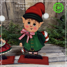 Load image into Gallery viewer, Christmas elf decoration, Holiday tiered tray, Girl Elf shelf or mantel decor, Gingerbread, little elves for tabletop Kitchen counter
