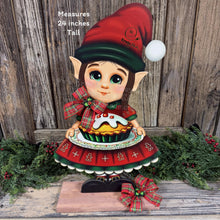 Load image into Gallery viewer, Elf Girl Decoration Christmas, Baking, Holiday kitchen centerpiece, elf doll, entryway, mantel, Farmhouse Gingerbread decor, Santas helper
