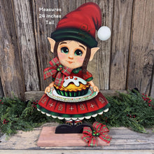 Load image into Gallery viewer, Elf Girl Decoration Christmas, Baking, Holiday kitchen centerpiece, elf doll, entryway, mantel, Farmhouse Gingerbread decor, Santas helper

