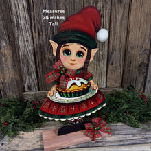Load image into Gallery viewer, Elf Girl Decoration Christmas, Baking, Holiday kitchen centerpiece, elf doll, entryway, mantel, Farmhouse Gingerbread decor, Santas helper
