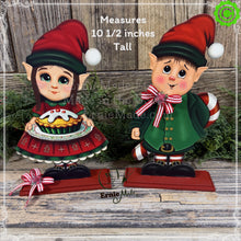 Load image into Gallery viewer, Christmas elf decoration, Holiday tiered tray, wood Elf shelf sitter, Christmas table decor, Sweets, Gingerbread, Elf and Candy Cane decor
