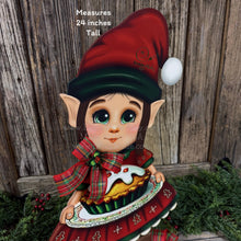 Load image into Gallery viewer, Elf Girl Decoration Christmas, Baking, Holiday kitchen centerpiece, elf doll, entryway, mantel, Farmhouse Gingerbread decor, Santas helper
