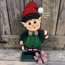 Load image into Gallery viewer, Christmas elf decoration, Holiday tiered tray, Boy Elf shelf sitter, Christmas Elf, sweets kitchen table decor, Candy Cane Gingerbread, elf
