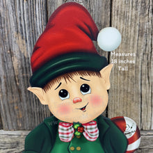 Load image into Gallery viewer, Christmas elf decoration, Holiday tiered tray, Boy Elf shelf sitter, Christmas Elf, sweets kitchen table decor, Candy Cane Gingerbread, elf

