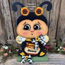 Load image into Gallery viewer, Bee decoration for summer, Bee floral arrangement, Wooden Bee with stand, Queen Bee, cute bumble Bee, entry way, shelf, garden, porch decor
