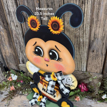 Load image into Gallery viewer, Bee decoration for summer, Bee floral arrangement, Wooden Bee with stand, Queen Bee, cute bumble Bee, entry way, shelf, garden, porch decor
