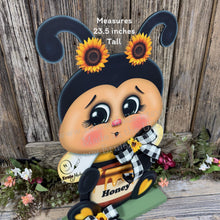 Load image into Gallery viewer, Bee decoration for summer, Bee floral arrangement, Wooden Bee with stand, Queen Bee, cute bumble Bee, entry way, shelf, garden, porch decor
