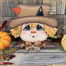 Load image into Gallery viewer, Fall Scarecrow decoration, tier tray, kitchen island fall arrangement, wooden scarecrow shelf sitter, Halloween, Fall Farmhouse Thanksgiving
