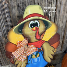 Load image into Gallery viewer, Whimsical Wooden Turkey Decoration, Thanksgiving Fall Centerpiece, Farmhouse Sign, Funny Harvest Corn Decor, Standing Turkey with big shoes

