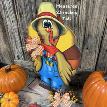 Load image into Gallery viewer, Whimsical Wooden Turkey Decoration, Thanksgiving Fall Centerpiece, Farmhouse Sign, Funny Harvest Corn Decor, Standing Turkey with big shoes
