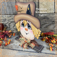 Load image into Gallery viewer, Fall Scarecrow decoration, tier tray, kitchen island fall arrangement, wooden scarecrow shelf sitter, Halloween, Fall Farmhouse Thanksgiving
