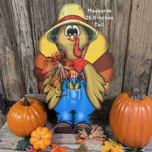 Load image into Gallery viewer, Whimsical Wooden Turkey Decoration, Thanksgiving Fall Centerpiece, Farmhouse Sign, Funny Harvest Decor, Ernie Made Turkey with big shoes,
