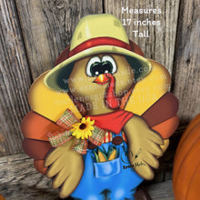 Load image into Gallery viewer, Whimsical Wooden Turkey Decoration, Thanksgiving Fall Centerpiece, Farmhouse Sign, Funny Harvest Decor, Ernie Made Turkey with big shoes,

