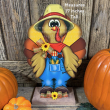 Load image into Gallery viewer, Whimsical Wooden Turkey Decoration, Thanksgiving Fall Centerpiece, Farmhouse Sign, Funny Harvest Decor, Ernie Made Turkey with big shoes,
