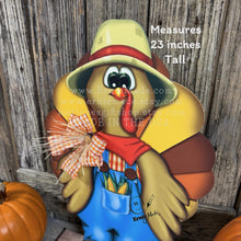 Load image into Gallery viewer, Whimsical Wooden Turkey Decoration, Thanksgiving Fall Centerpiece, Farmhouse Sign, Funny Harvest Corn Decor, Standing Turkey with big shoes
