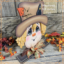 Load image into Gallery viewer, Fall Scarecrow decoration, tier tray, kitchen island fall arrangement, wooden scarecrow shelf sitter, Halloween, Fall Farmhouse Thanksgiving
