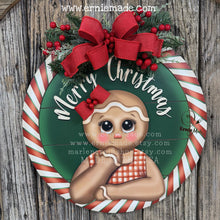 Load image into Gallery viewer, Gingerbread decoration, Front door hanger for Christmas, Christmas Farmhouse Gingerbread decor, round Christmas baking sign, Christmas gift
