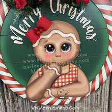 Load image into Gallery viewer, Gingerbread decoration, Front door hanger for Christmas, Christmas Farmhouse Gingerbread decor, round Christmas baking sign, Christmas gift
