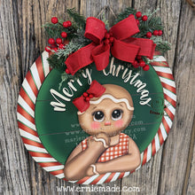 Load image into Gallery viewer, Gingerbread decoration, Front door hanger for Christmas, Christmas Farmhouse Gingerbread decor, round Christmas baking sign, Christmas gift
