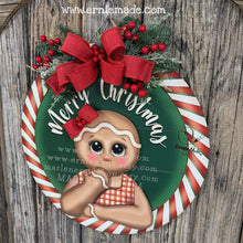 Load image into Gallery viewer, Gingerbread decoration, Front door hanger for Christmas, Christmas Farmhouse Gingerbread decor, round Christmas baking sign, Christmas gift
