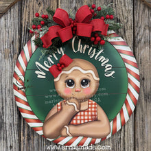 Load image into Gallery viewer, Gingerbread decoration, Front door hanger for Christmas, Christmas Farmhouse Gingerbread decor, round Christmas baking sign, Christmas gift
