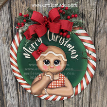 Load image into Gallery viewer, Gingerbread decoration, Front door hanger for Christmas, Christmas Farmhouse Gingerbread decor, round Christmas baking sign, Christmas gift
