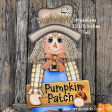 Load image into Gallery viewer, Scarecrow for Fall decoration, Pumpkin sign for porch, Hello Fall sign, Wooden Scarecrow with hat, Halloween porch decor, Thanksgiving decor
