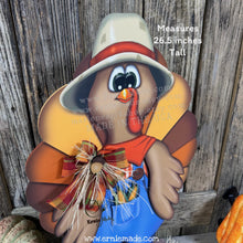 Load image into Gallery viewer, Whimsical Wooden Turkey Decoration, Thanksgiving Fall Centerpiece, Farmhouse Sign, Funny Harvest Decor, Ernie Made Turkey with big shoes,
