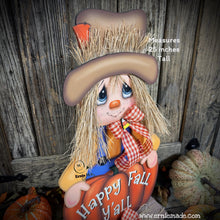 Load image into Gallery viewer, Fall Scarecrow decoration, wooden standing Scarecrow with large pumpkin sign, Autumn porch decor, Thanksgiving, Halloween, pumpkin fall sign
