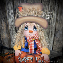 Load image into Gallery viewer, Fall Scarecrow decoration, wooden standing Scarecrow with large pumpkin sign, Autumn porch decor, Thanksgiving, Halloween, pumpkin fall sign
