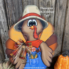 Load image into Gallery viewer, Whimsical Wooden Turkey Decoration, Thanksgiving Fall Centerpiece, Farmhouse Sign, Funny Harvest Decor, Ernie Made Turkey with big shoes,
