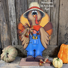 Load image into Gallery viewer, Whimsical Wooden Turkey Decoration, Thanksgiving Fall Centerpiece, Farmhouse Sign, Funny Harvest Decor, Ernie Made Turkey with big shoes,
