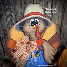 Load image into Gallery viewer, Whimsical Wooden Turkey Decoration, Thanksgiving Fall Centerpiece, Farmhouse Sign, Funny Harvest Corn Decor, Standing Turkey with big shoes
