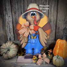 Load image into Gallery viewer, Whimsical Wooden Turkey Decoration, Thanksgiving Fall Centerpiece, Farmhouse Sign, Funny Harvest Corn Decor, Standing Turkey with big shoes
