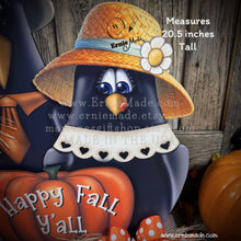Load image into Gallery viewer, Fall Crow decoration, funny Crow couple with Pumpkin Sign, Porch decor, Halloween centerpiece, Hay-stack sitter, Thanksgiving arrangement
