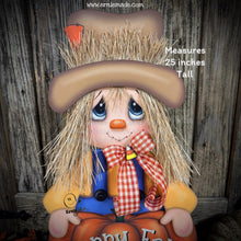 Load image into Gallery viewer, Fall Scarecrow decoration, wooden standing Scarecrow with large pumpkin sign, Autumn porch decor, Thanksgiving, Halloween, pumpkin fall sign
