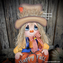 Load image into Gallery viewer, Fall Scarecrow decoration, wooden standing Scarecrow with large pumpkin sign, Autumn porch decor, Thanksgiving, Halloween, pumpkin fall sign
