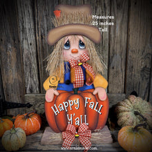 Load image into Gallery viewer, Fall Scarecrow decoration, wooden standing Scarecrow with large pumpkin sign, Autumn porch decor, Thanksgiving, Halloween, pumpkin fall sign
