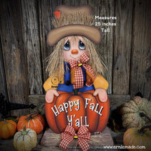 Load image into Gallery viewer, Fall Scarecrow decoration, wooden standing Scarecrow with large pumpkin sign, Autumn porch decor, Thanksgiving, Halloween, pumpkin fall sign
