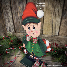 Load image into Gallery viewer, Christmas elf decoration, Holiday tiered tray, Boy Elf shelf sitter, Christmas Elf, sweets kitchen table decor, Candy Cane Gingerbread, elf
