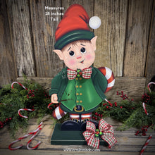 Load image into Gallery viewer, Christmas elf decoration, Holiday tiered tray, Boy Elf shelf sitter, Christmas Elf, sweets kitchen table decor, Candy Cane Gingerbread, elf
