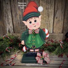 Load image into Gallery viewer, Christmas elf decoration, Holiday tiered tray, Boy Elf shelf sitter, Christmas Elf, sweets kitchen table decor, Candy Cane Gingerbread, elf
